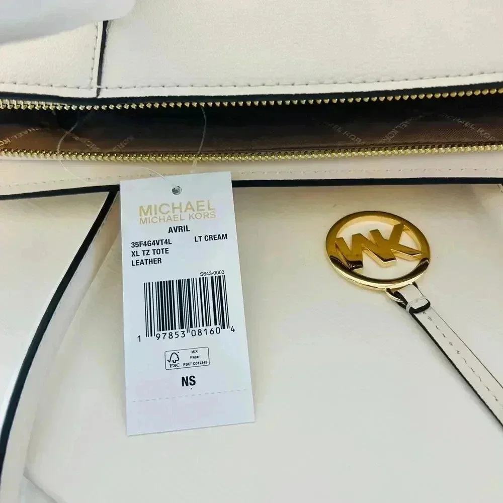 Michael Kors Purse MK Avril Extra-Large Leather and Suede Tote Bag LT Cream